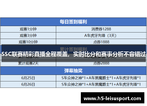 SSC联赛精彩直播全程覆盖，实时比分和赛事分析不容错过
